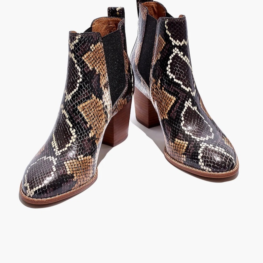 Madewell Reagan snakeskin printed leather heeled Chelsea boots size 7
